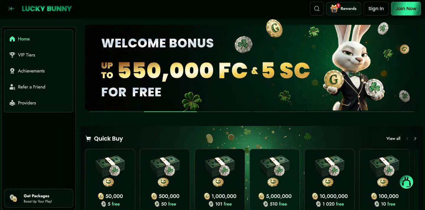 Screenshot of the Lucky Bunny website